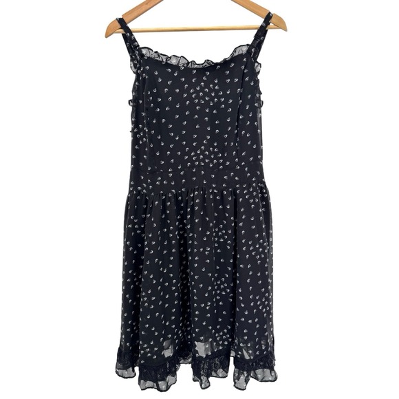 Tripp‎ NYC Dress 16 Black Skull Print Ruffle Sweetheart Y2K Alt Punk Goth Mini - Picture 1 of 8